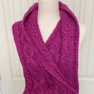 Cozy Cable Knit Fringe Scarf Wrap - Fuchsia Pink